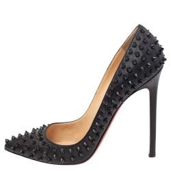 Pre Owned  Christian Louboutin Black Leather Pigalle Spikes Pumps Size 38.5