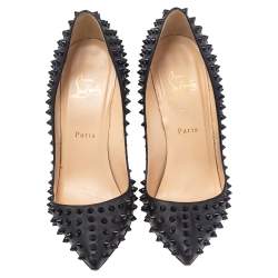 Pre Owned  Christian Louboutin Black Leather Pigalle Spikes Pumps Size 38.5