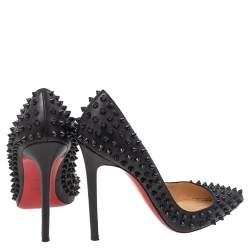 Pre Owned  Christian Louboutin Black Leather Pigalle Spikes Pumps Size 38.5