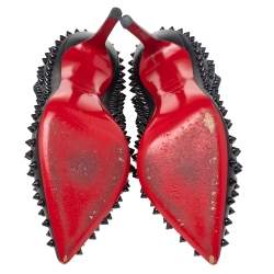 Pre Owned  Christian Louboutin Black Leather Pigalle Spikes Pumps Size 38.5