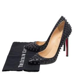 Pre Owned  Christian Louboutin Black Leather Pigalle Spikes Pumps Size 38.5