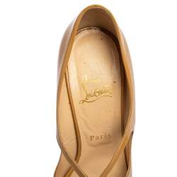 Pre Owned Christian Louboutin Beige Patent Leather Mademoi Criss Cross Peep Toe Pumps Size 39
