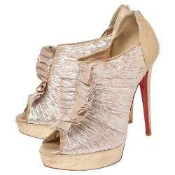 Pre Owned حذاء بوت كريستيان لوبوتان قماش لوريكس بيج وسويدي مقدمة مفتوحة مقاس 40.5