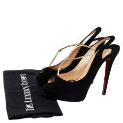Pre Owned Christian Louboutin Black Suede Alta Spritney Slingback Pumps Size 36.5