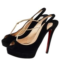 Pre Owned Christian Louboutin Black Suede Alta Spritney Slingback Pumps Size 36.5