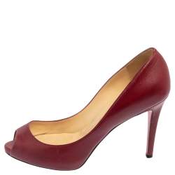 Pre Owned Christian Louboutin Burgundy Leather Yoyo Pumps Size 36.5