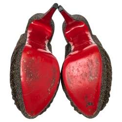 حذاء كعب عالي كريستيان لوبوتان قماش لوريكس برونزي ميتاليك مزين عقدة مقدمة مفتوحة مقاس 39.5