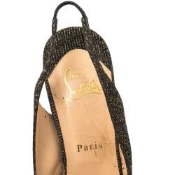 حذاء كعب عالي كريستيان لوبوتان قماش لوريكس برونزي ميتاليك مزين عقدة مقدمة مفتوحة مقاس 39.5