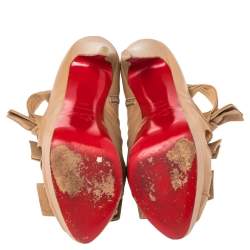 Pre Owned Christian Louboutin Beige Leather Knotted Bow Peep Toe Pumps Size 39.5