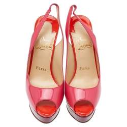 Pre Owned  Christian Louboutin Tri Color Patent Leather Lady Peep Toe Platform Pumps Size 35.5