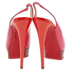 Pre Owned  Christian Louboutin Tri Color Patent Leather Lady Peep Toe Platform Pumps Size 35.5