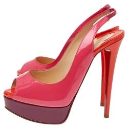 Pre Owned  Christian Louboutin Tri Color Patent Leather Lady Peep Toe Platform Pumps Size 35.5