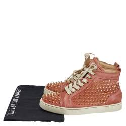 Christian Louboutin Peach Nubuck Spike Embellished Louis Orlato Mid Top Sneakers Size 38