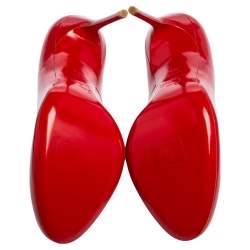 Pre Owned Christian Louboutin Red Patent Leather Simple Pumps 38.5