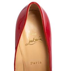 Pre Owned Christian Louboutin Red Patent Leather Simple Pumps 38.5