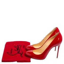 Pre Owned Christian Louboutin Red Patent Leather Simple Pumps 38.5