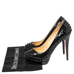 Pre Owned Christian Louboutin Black Patent Leather Alti Spikes  Pumps Size 38
