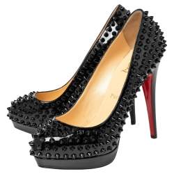 Pre Owned Christian Louboutin Black Patent Leather Alti Spikes  Pumps Size 38