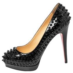 Pre Owned Christian Louboutin Black Patent Leather Alti Spikes  Pumps Size 38