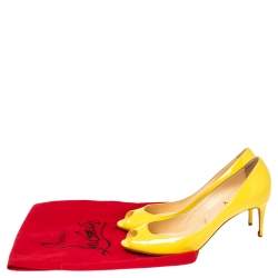Pre Owned Christian Louboutin Yellow Patent Leather Peep Toe Pumps 36.5