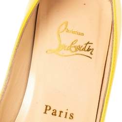 Pre Owned Christian Louboutin Yellow Patent Leather Peep Toe Pumps 36.5