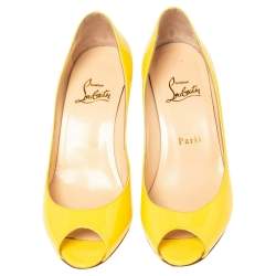 Pre Owned Christian Louboutin Yellow Patent Leather Peep Toe Pumps 36.5
