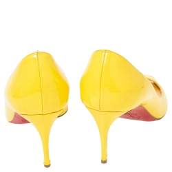 Pre Owned Christian Louboutin Yellow Patent Leather Peep Toe Pumps 36.5