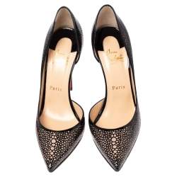 Christian Louboutin Black Patent Leather and Suede Galupump D'Orsay Pumps Size 38