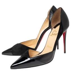 Pre Owned Christian Louboutin Black Patent Leather and Suede Tac Clac Pumps Size 38