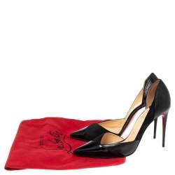 Pre Owned Christian Louboutin Black Patent Leather and Suede Tac Clac Pumps Size 38