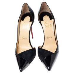 Pre Owned Christian Louboutin Black Patent Leather and Suede Tac Clac Pumps Size 38