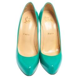 Christian Louboutin Turquoise Patent Leather Rolando Platform Pumps Size 37