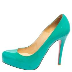 Christian Louboutin Turquoise Patent Leather Rolando Platform Pumps Size 37