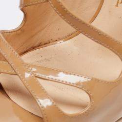 Pre Owned Christian Louboutin Beige Patent Leather Mademoi Crisscross Peep Toe Pumps Size 36.5