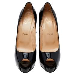 Pre Owned Christian Louboutin Black Patent Leather Very Prive  Peep Toe Platform Pumps Size 39