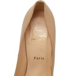 مملوكة مسبقًا Christian Louboutin Beige Leather Bibi Platform Pumps Size 38.5