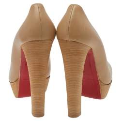 مملوكة مسبقًا Christian Louboutin Beige Leather Bibi Platform Pumps Size 38.5