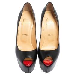 Pre Owned Christian Louboutin Black Leather Highness Peep Toe Platform Pumps Size 37