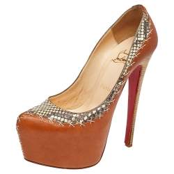 Christian Louboutin Brown Python And Leather Daffodile Platform Pumps Size 38