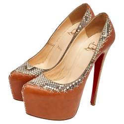 Christian Louboutin Brown Python And Leather Daffodile Platform Pumps Size 38