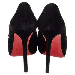 Pre Owned Christian Louboutin Black Suede Ruched Detail Drapadita Peep Toe Pumps Size 37.5