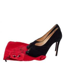 Pre Owned Christian Louboutin Black Suede Ruched Detail Drapadita Peep Toe Pumps Size 37.5