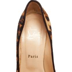 Pre Owned Christian Louboutin Brown Leopard Print Calf Hair Highness Peep Toe Platform Pumps Size 38