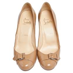 Pre Owned hristian Louboutin Beige Patent Lilibelt Pumps Size 36