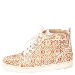 Pre Owned Christian Louboutin Multicolor Woven Leather Rantus Orlato High Top Sneakers Size 38
