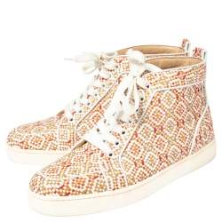 Pre Owned Christian Louboutin Multicolor Woven Leather Rantus Orlato High Top Sneakers Size 38