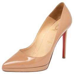 Christian Louboutin Beige Patent Leather Pigalle Plato Pumps Size 37