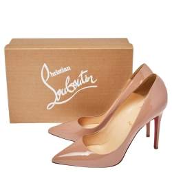 Pre Owned حذاء كعب عالي كريستيان لوبوتان بيغال جلد بيج لامع مقاس 40.5