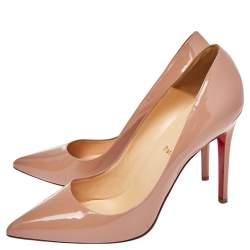 Pre Owned حذاء كعب عالي كريستيان لوبوتان بيغال جلد بيج لامع مقاس 40.5