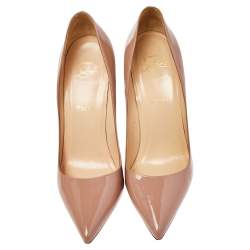 Pre Owned حذاء كعب عالي كريستيان لوبوتان بيغال جلد بيج لامع مقاس 40.5